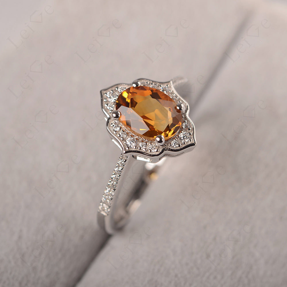 Citrine Vintage Oval Halo Engagement Rings