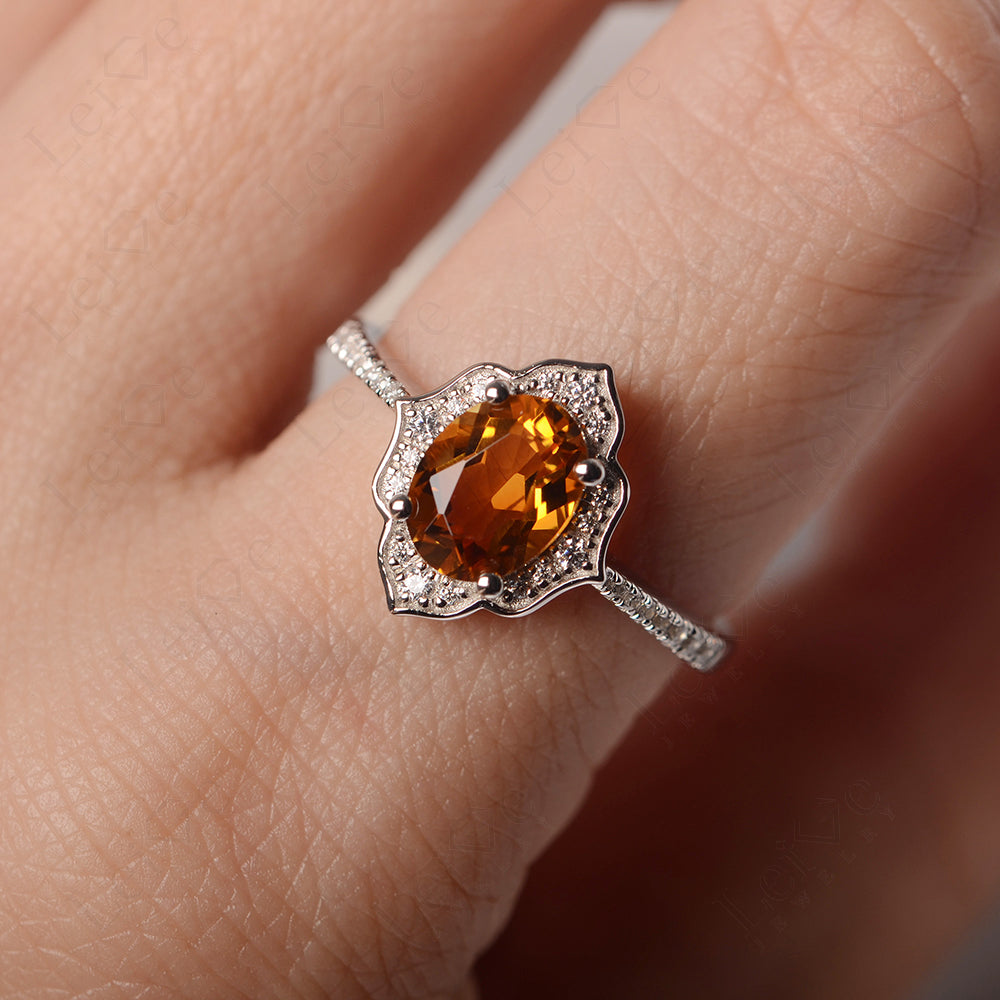 Citrine Vintage Oval Halo Engagement Rings