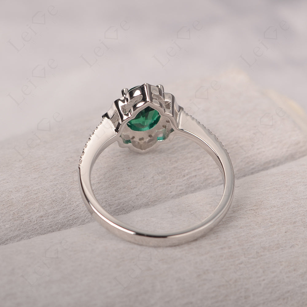 Emerald Vintage Oval Halo Engagement Rings