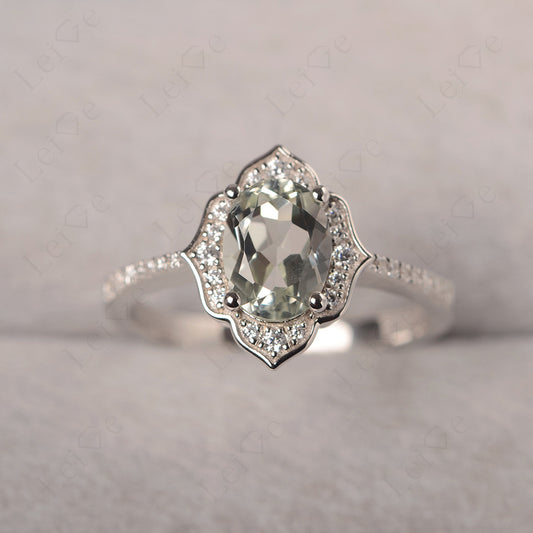 Green Amethyst Vintage Oval Halo Engagement Rings