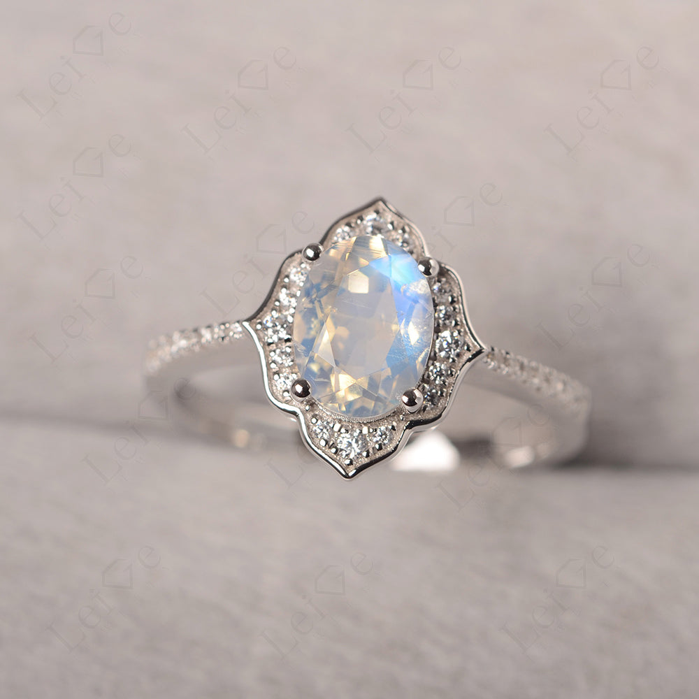 Moonstone Vintage Oval Halo Engagement Rings
