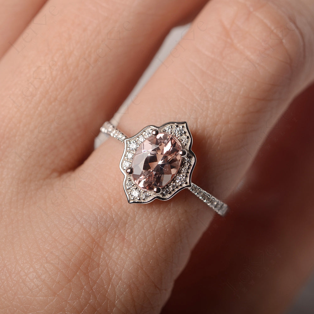 Morganite Vintage Oval Halo Engagement Rings