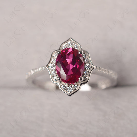 Ruby Vintage Oval Halo Engagement Rings
