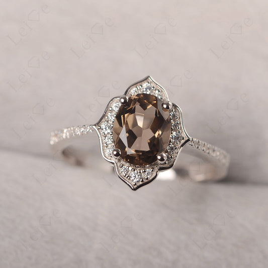 Smoky Quartz Vintage Oval Halo Engagement Rings