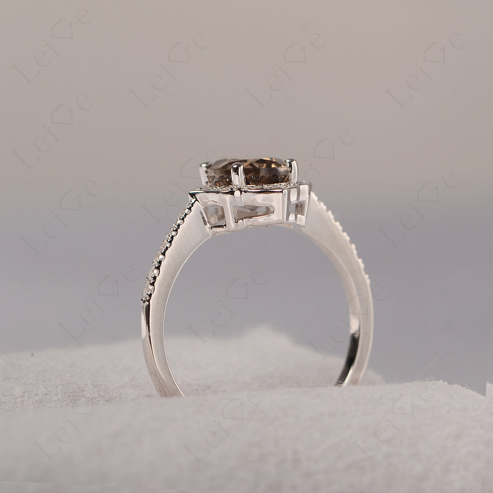 Smoky Quartz Vintage Oval Halo Engagement Rings
