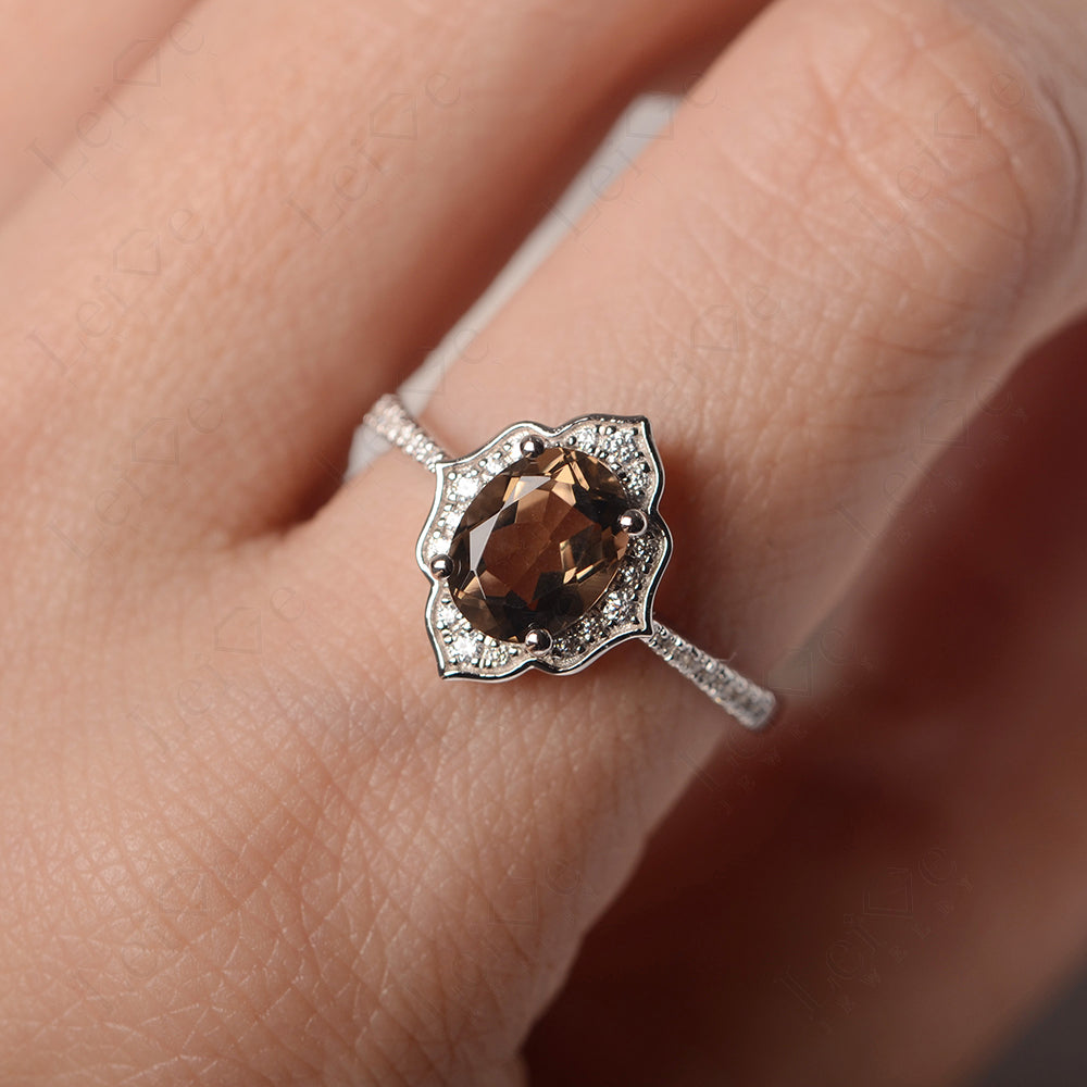 Smoky Quartz Vintage Oval Halo Engagement Rings