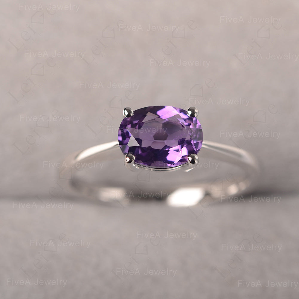 Amethyst Horizontal Oval Solitaire Engagement Rings