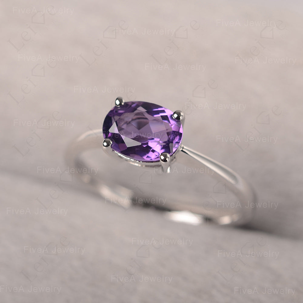 Amethyst Horizontal Oval Solitaire Engagement Rings