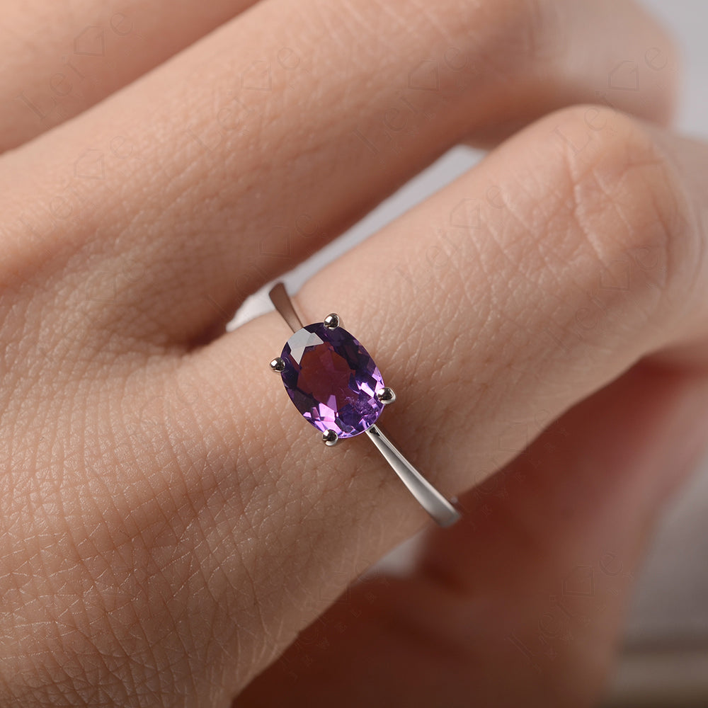 Amethyst Horizontal Oval Solitaire Engagement Rings