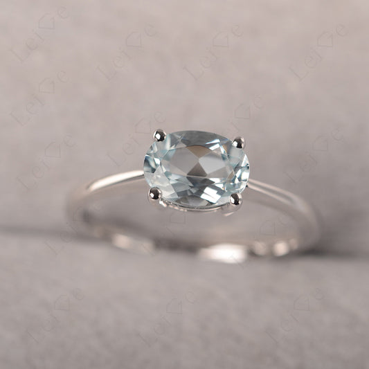 Aquamarine Horizontal Oval Solitaire Engagement Rings