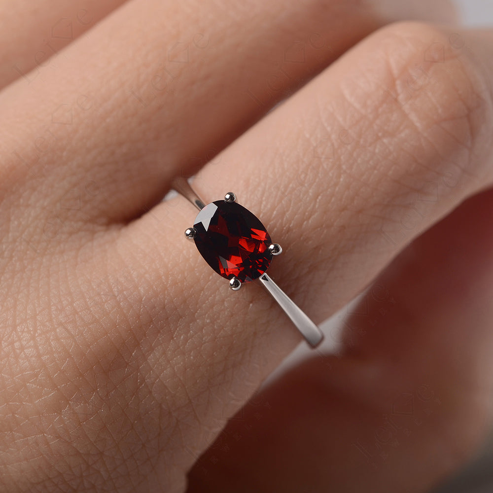 Garnet Horizontal Oval Solitaire Engagement Rings