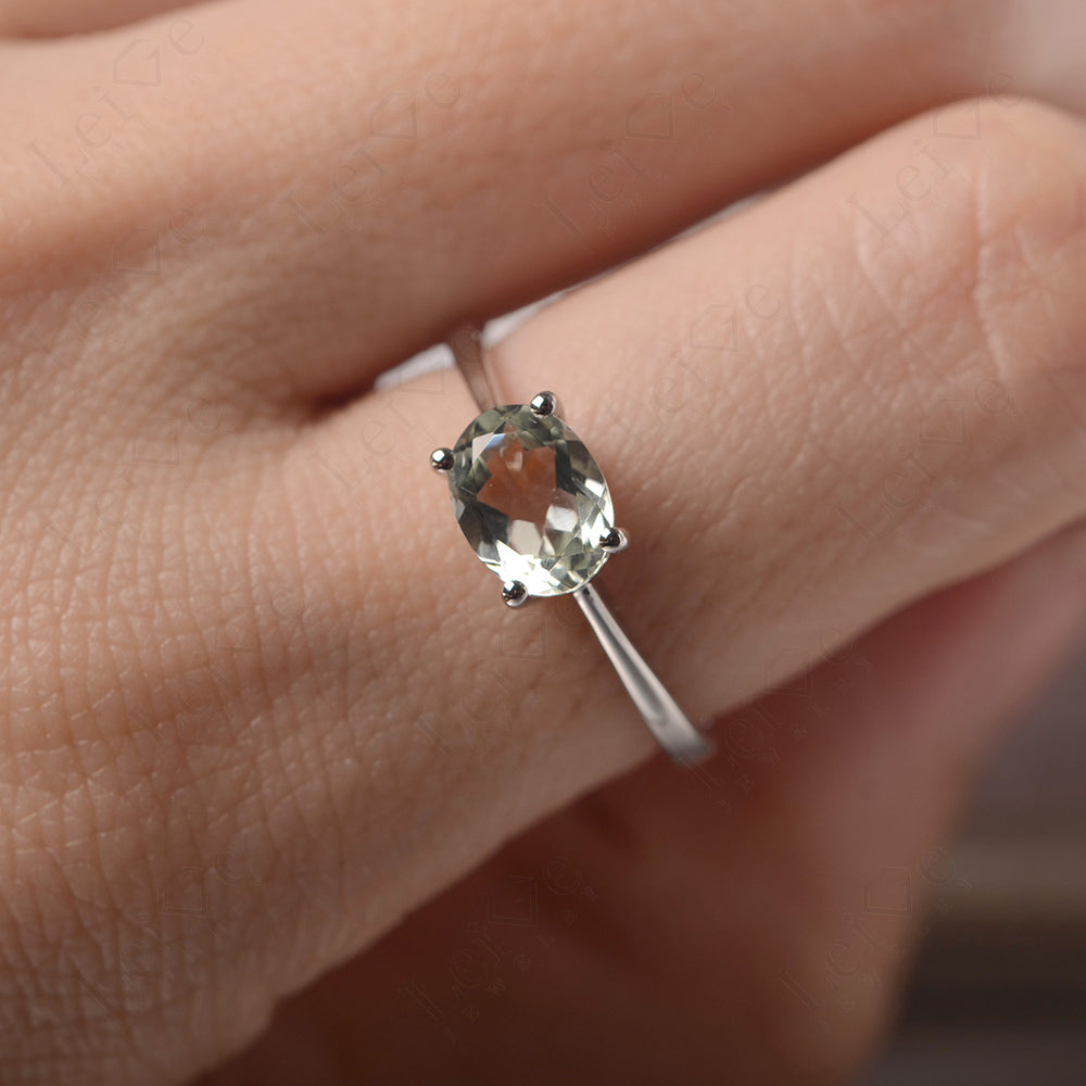 Green Amethyst Horizontal Oval Solitaire Engagement Rings
