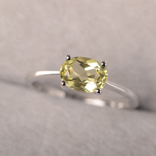 Lemon Quartz Horizontal Oval Solitaire Engagement Rings