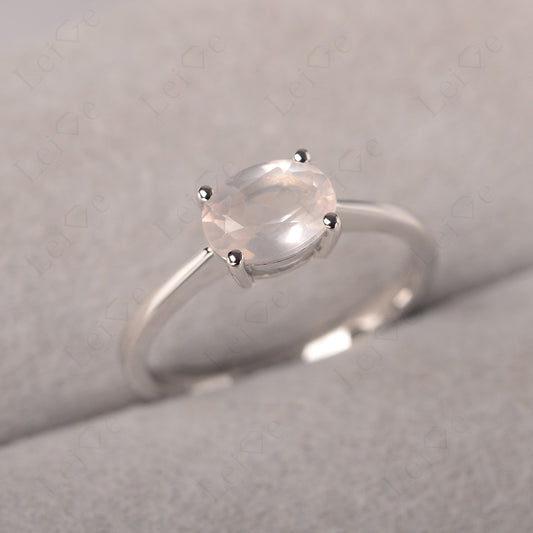 Rose Quartz Horizontal Oval Solitaire Engagement Rings