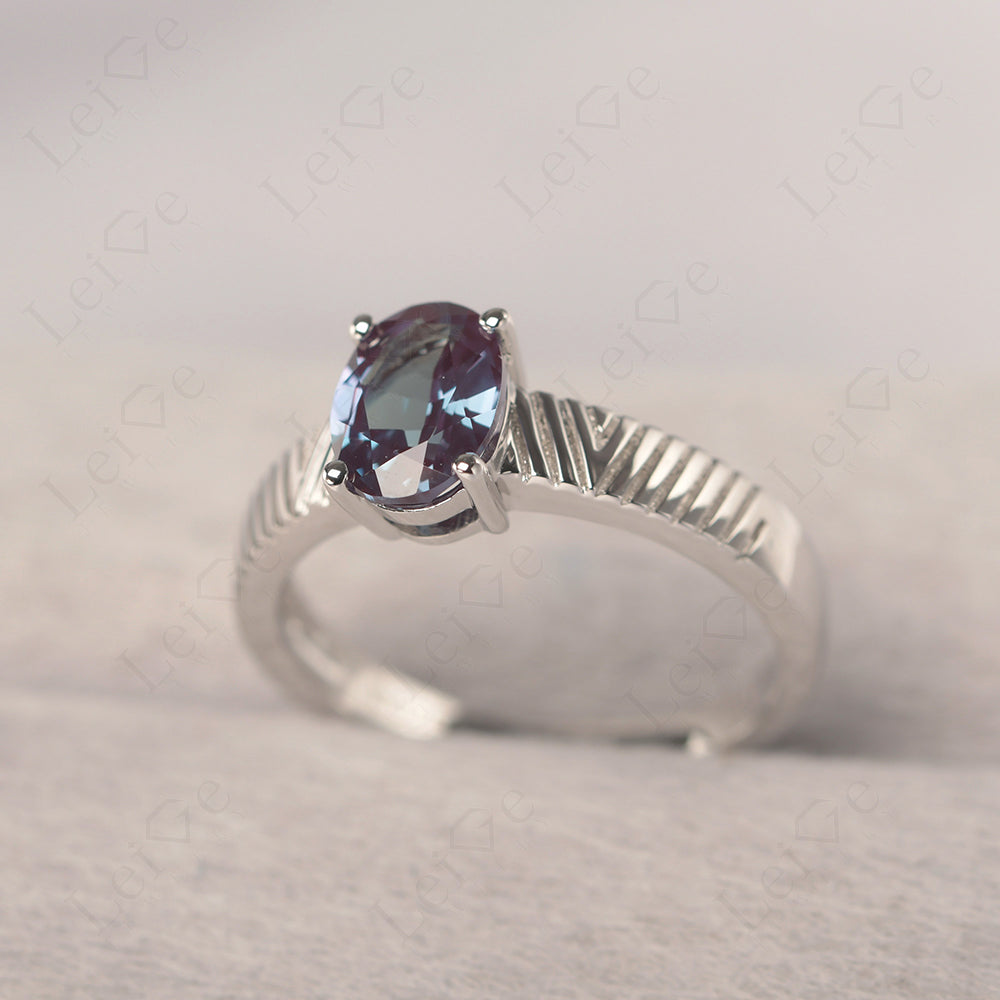 Oval Alexandrite Wide Band Engagement Ring