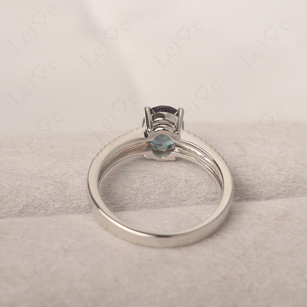 Oval Alexandrite Wide Band Engagement Ring