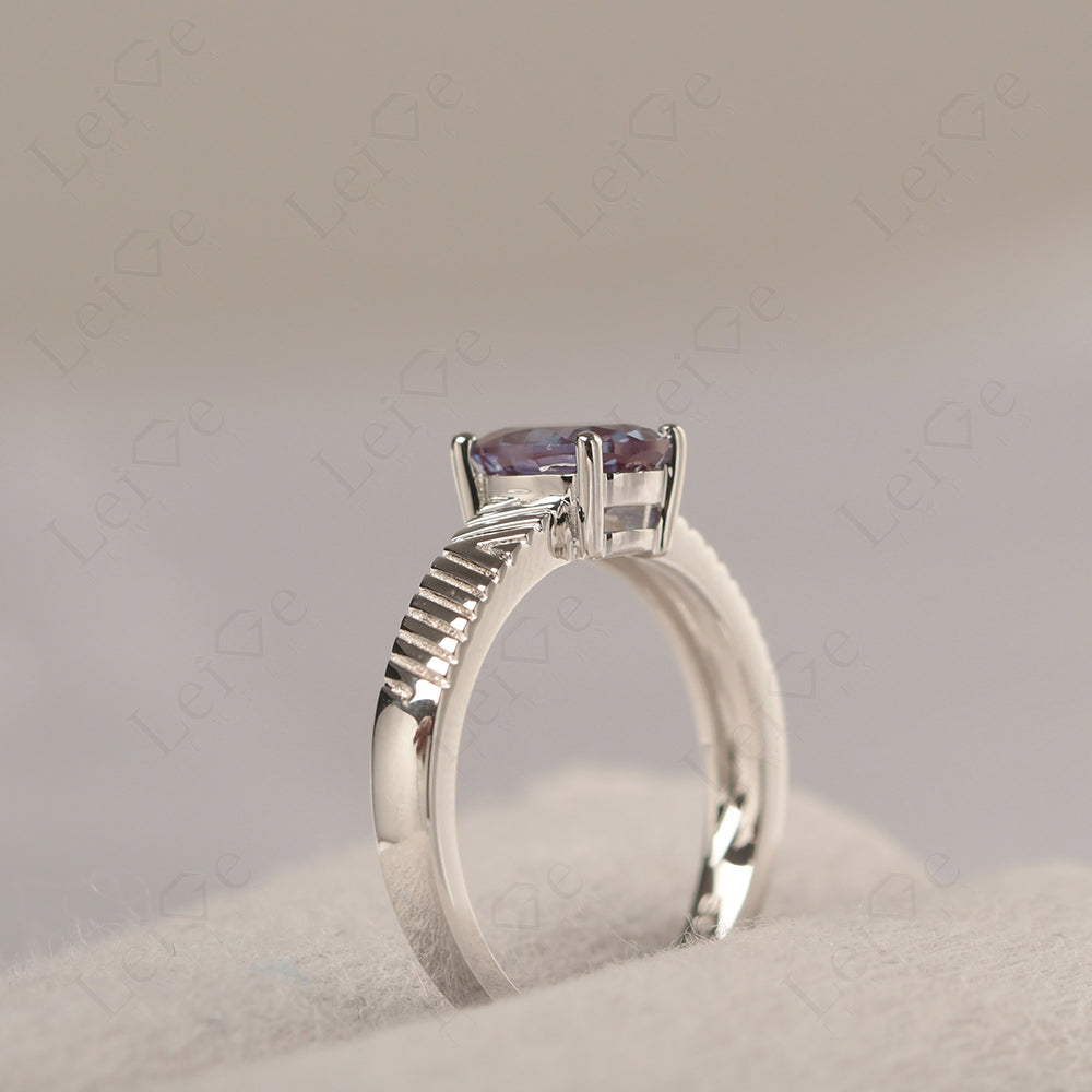 Oval Alexandrite Wide Band Engagement Ring