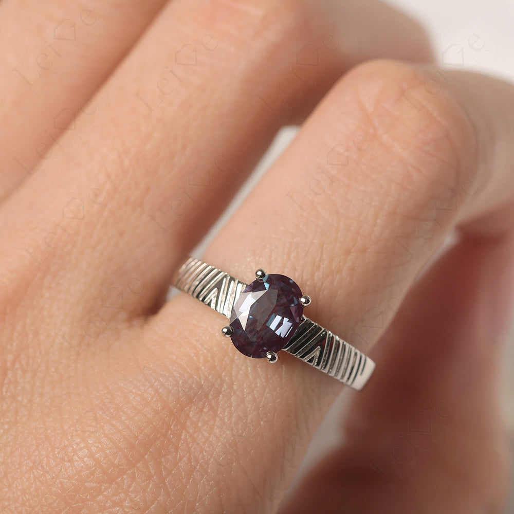 Oval Alexandrite Wide Band Engagement Ring