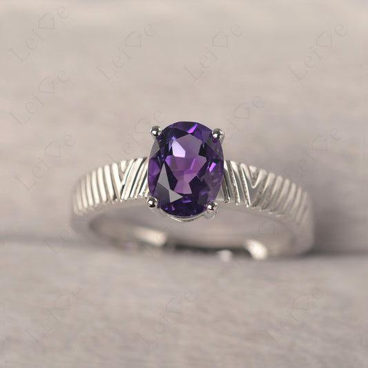Oval Amethyst Wide Band Engagement Ring