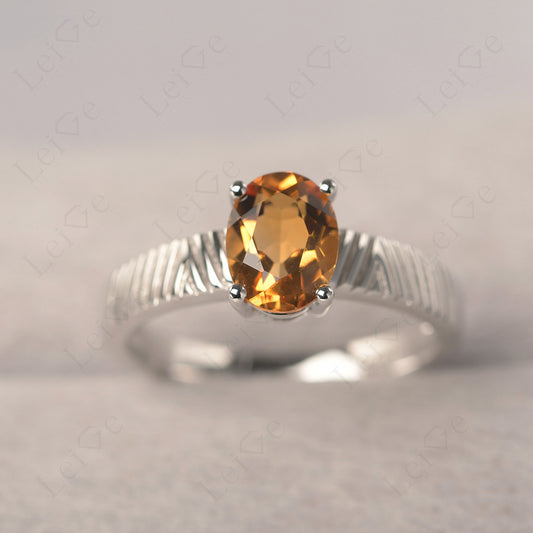 Oval Citrine Wide Band Engagement Ring