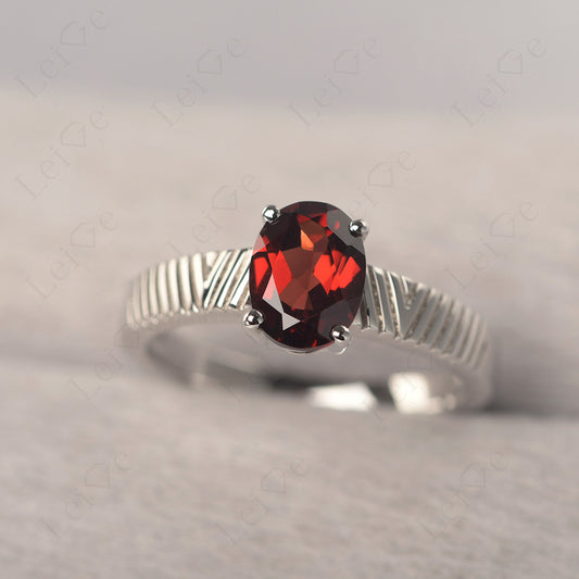 Oval Garnet Wide Band Engagement Ring