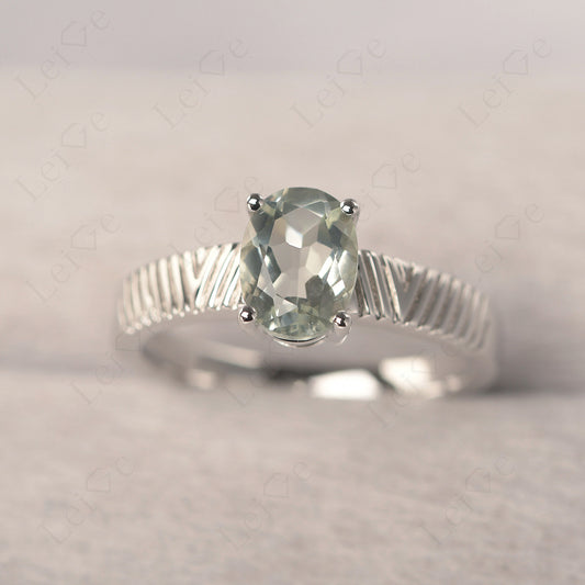 Oval Green Amethyst Wide Band Engagement Ring