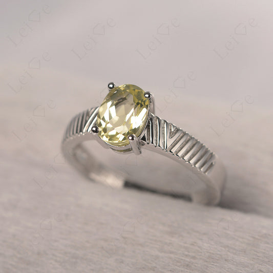 Oval Lemon Quartz Wide Band Engagement Ring