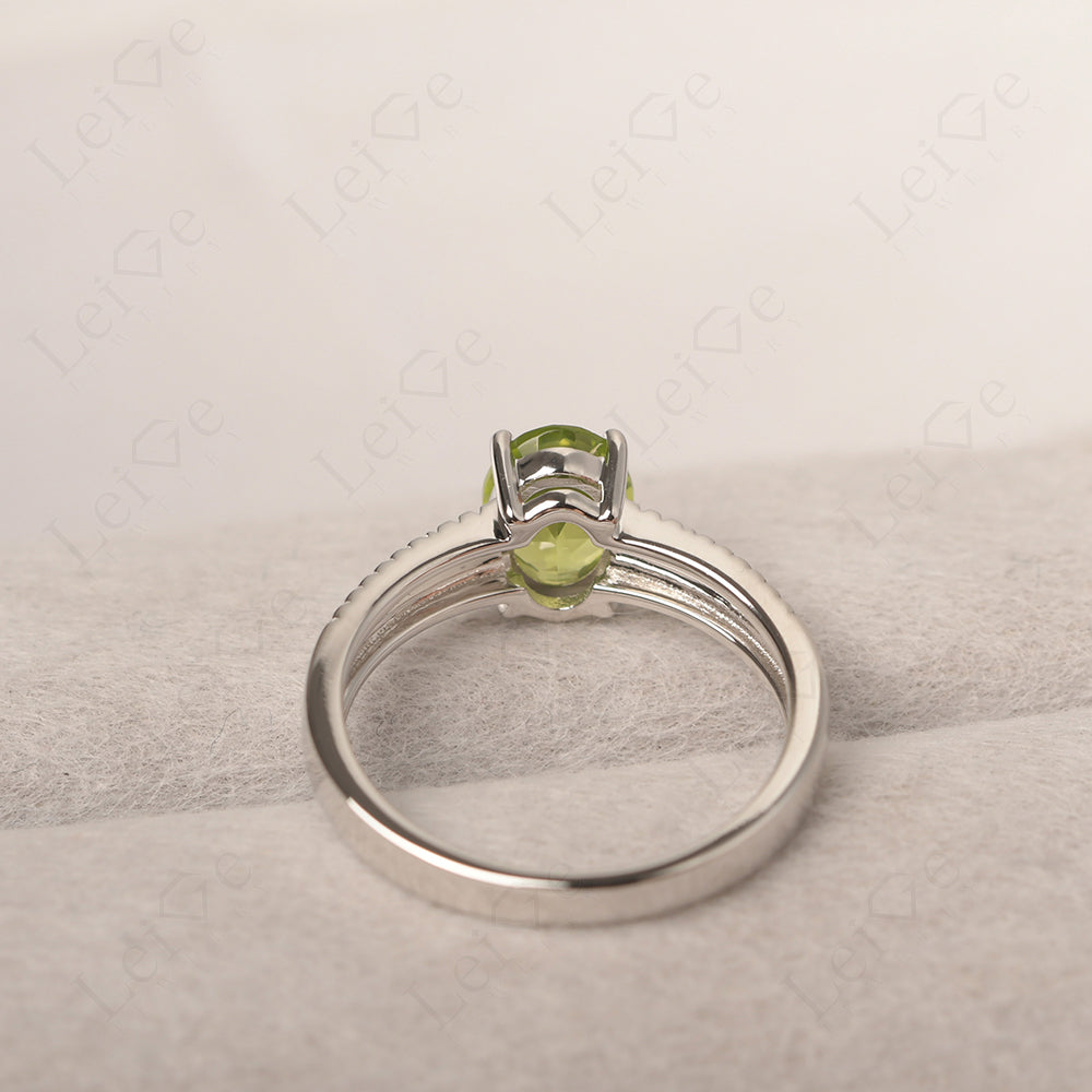 Oval Peridot Wide Band Engagement Ring