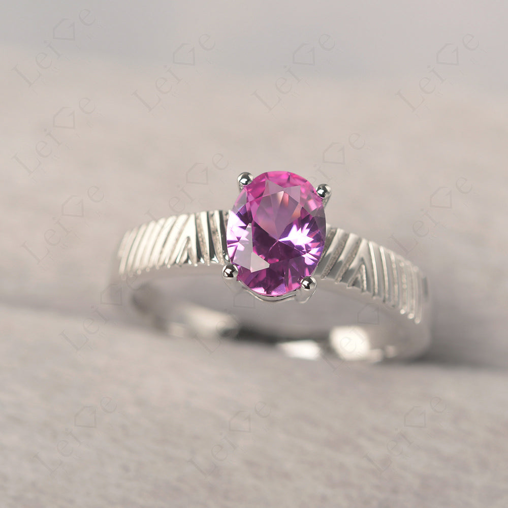 Oval Pink Sapphire Wide Band Engagement Ring