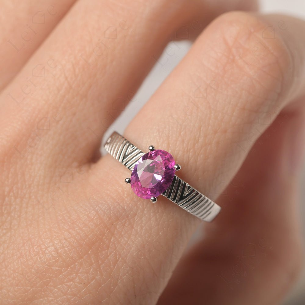 Oval Pink Sapphire Wide Band Engagement Ring