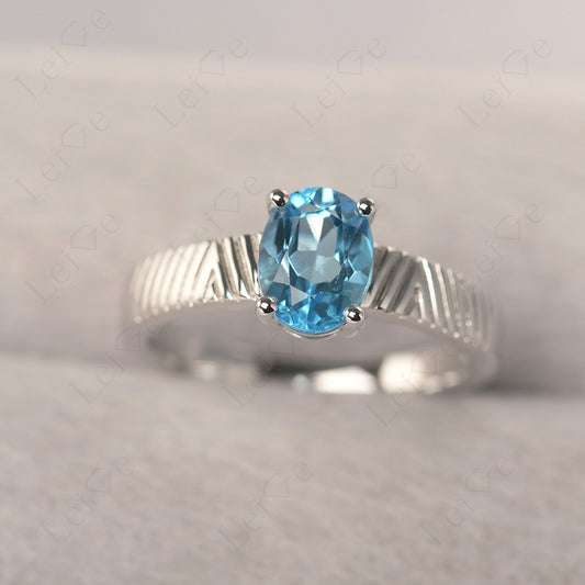 Oval Swiss Blue Topaz Wide Band Engagement Ring