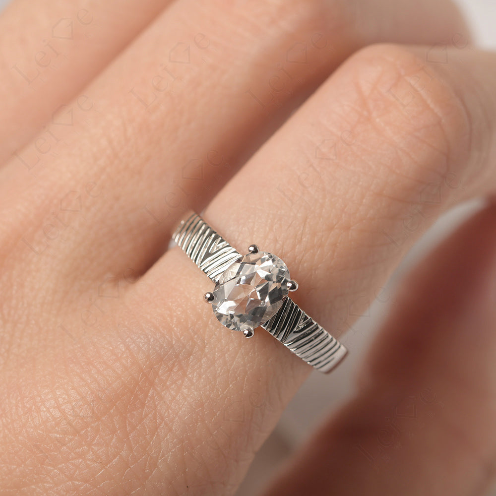 Oval White Topaz Wide Band Engagement Ring