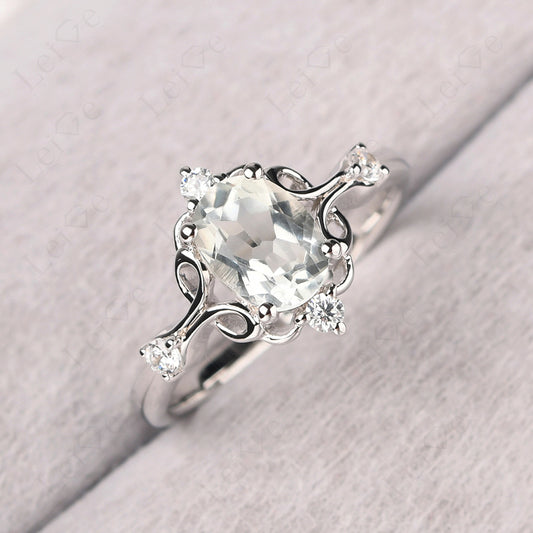 Green Amethyst Ring Oval Vintage Engagement Ring