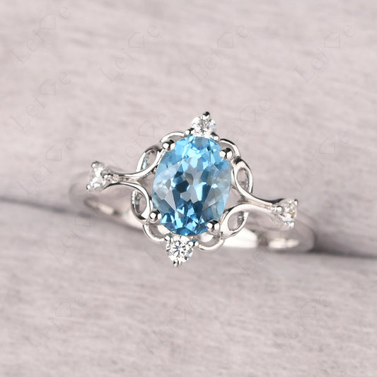 Swiss Blue Topaz Ring Oval Vintage Engagement Ring