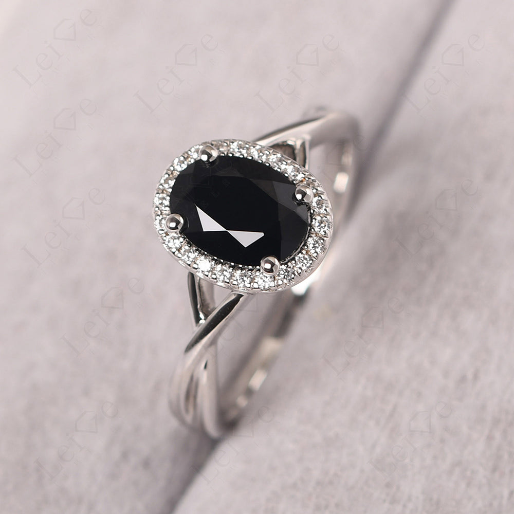 Oval Black Spinel Halo Engagement Ring