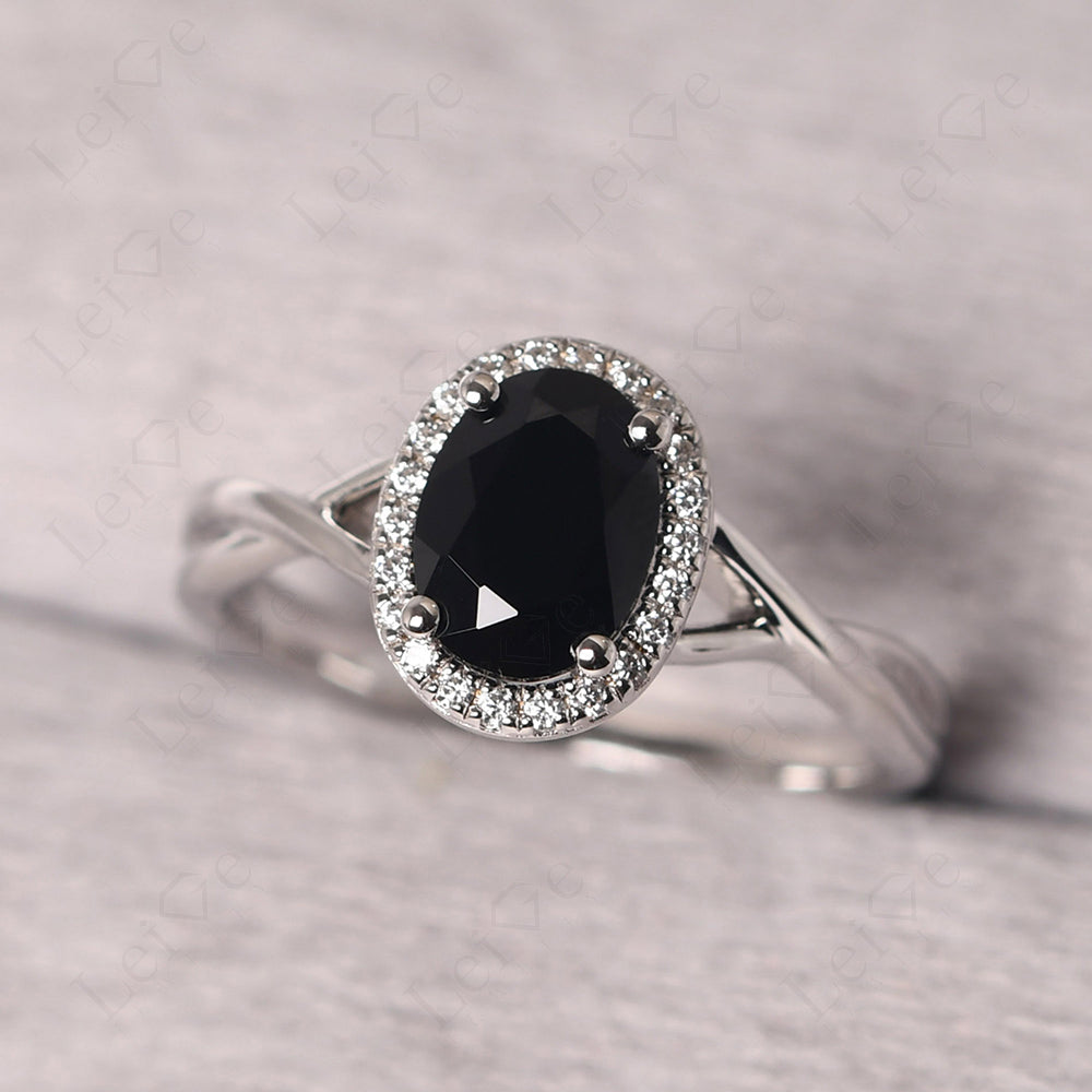 Oval Black Spinel Halo Engagement Ring