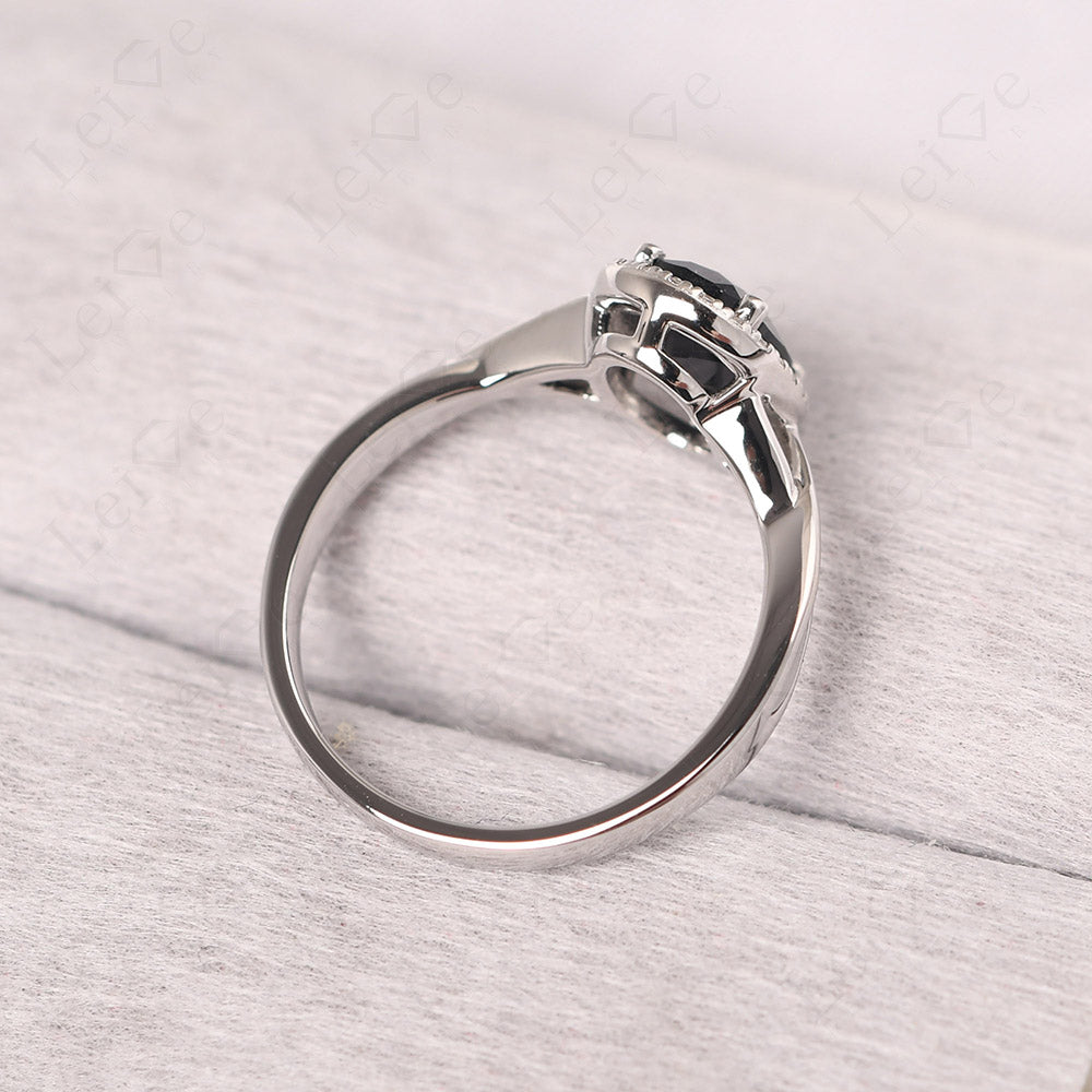 Oval Black Spinel Halo Engagement Ring