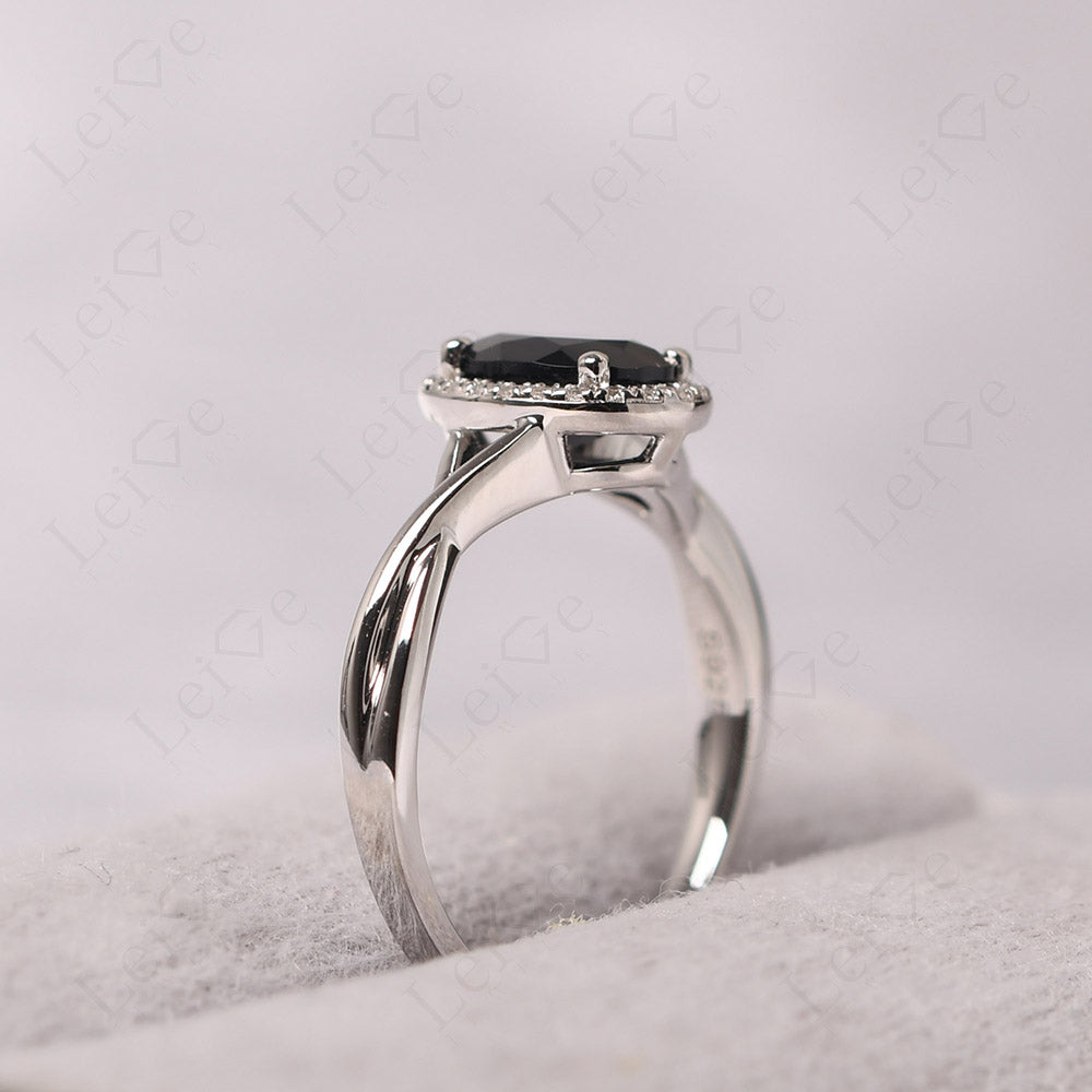 Oval Black Spinel Halo Engagement Ring