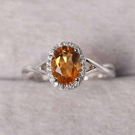Oval Citrine Halo Engagement Ring
