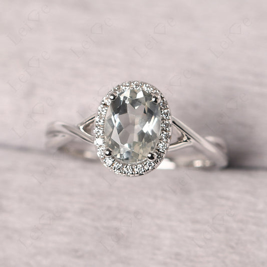 Oval Green Amethyst Halo Engagement Ring