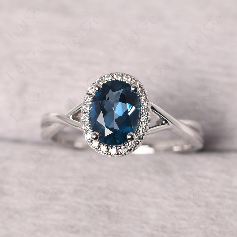 Oval London Blue Topaz Halo Engagement Ring