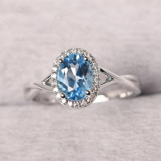 Oval Swiss Blue Topaz Halo Engagement Ring