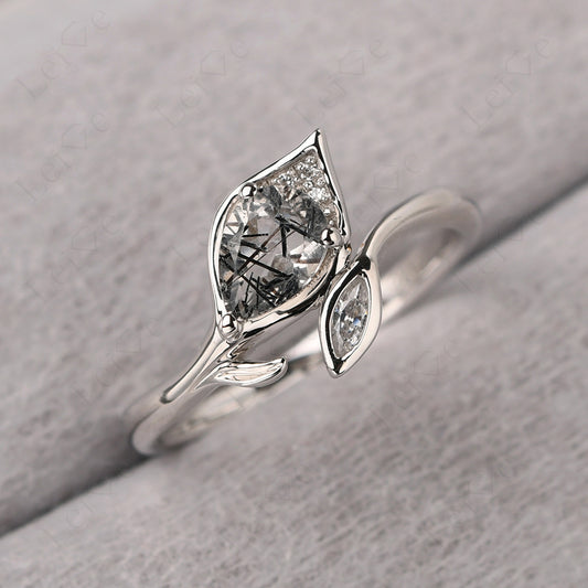 Pear Shaped Rutilated Quartz Leaf Engagement Ring