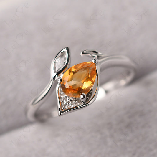 Pear Shaped Citrine Leaf Engagement Ring