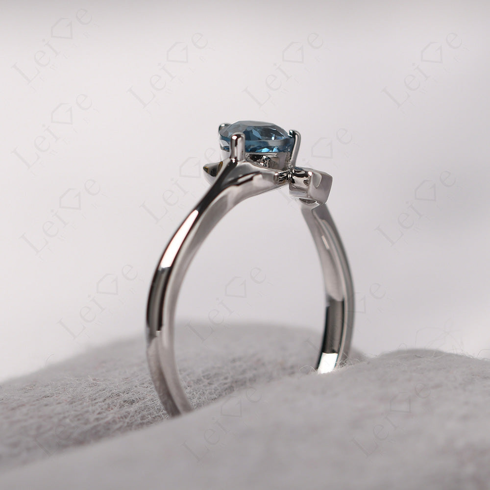 Pear Shaped London Blue Topaz Leaf Engagement Ring
