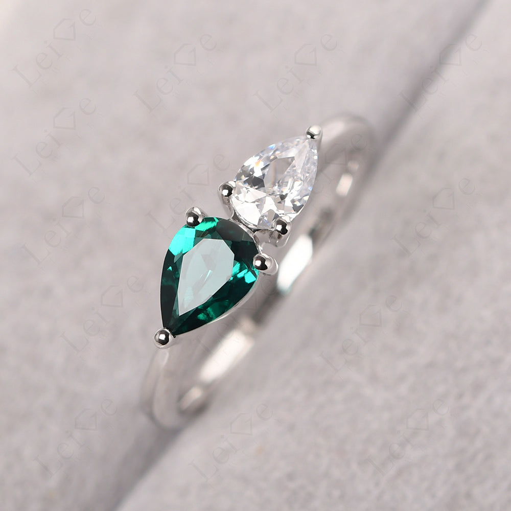 East West Pear Cubic Zirconia And Emerald Ring