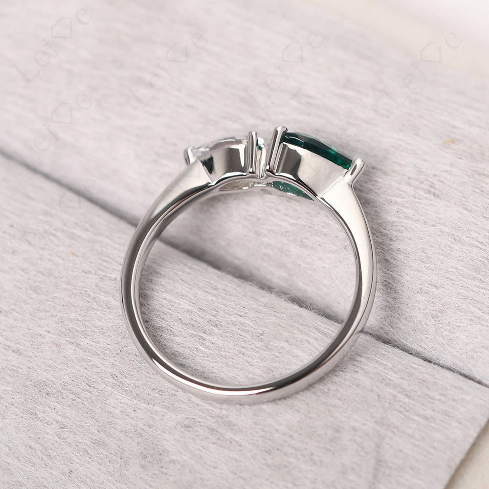 East West Pear Cubic Zirconia And Emerald Ring