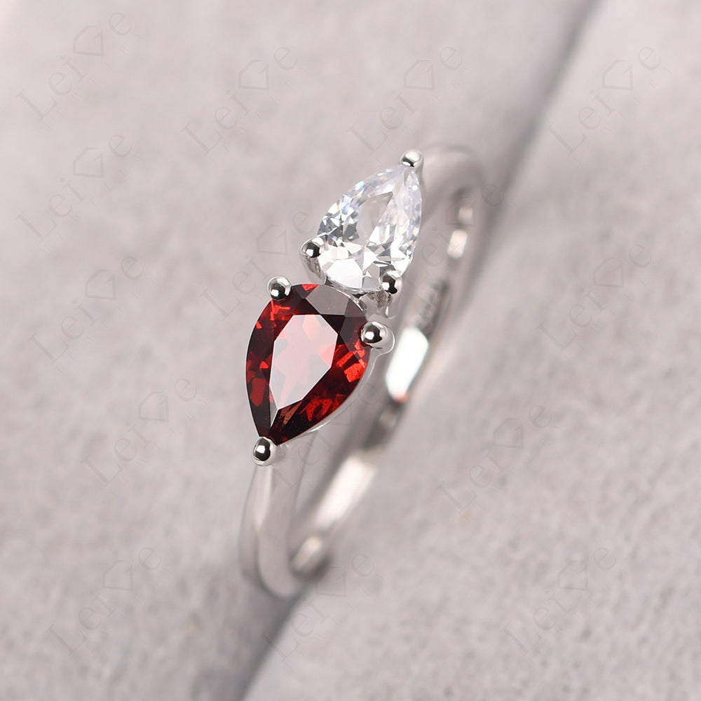 East West Pear Cubic Zirconia And Garnet Ring