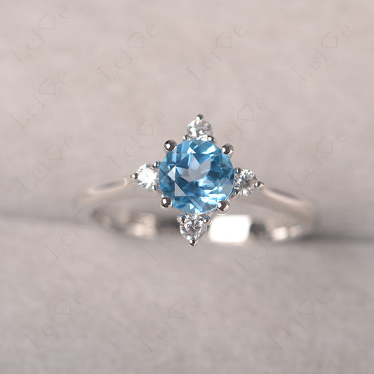 Swiss Blue Topaz Ring North Star Ring Yellow Gold