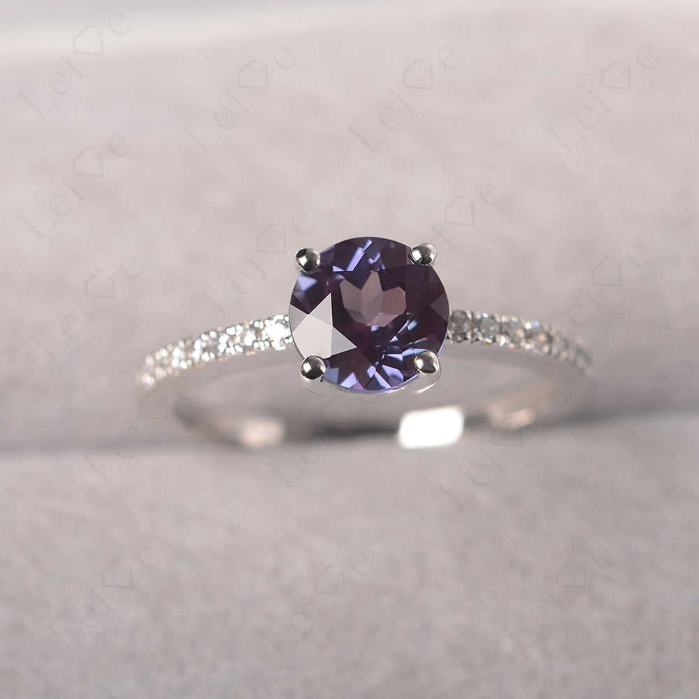 Alexandrite Wedding Ring Round Cut Sterling Silver